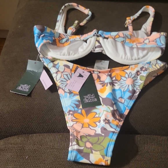 Wild Fable Floral Bikini - Blue, Yellow, Brown Set Size XS (0-2) - Picture 2 of 11